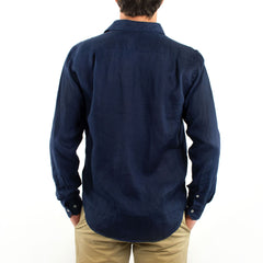 Long Sleeve Linen Shirt Navy Blue