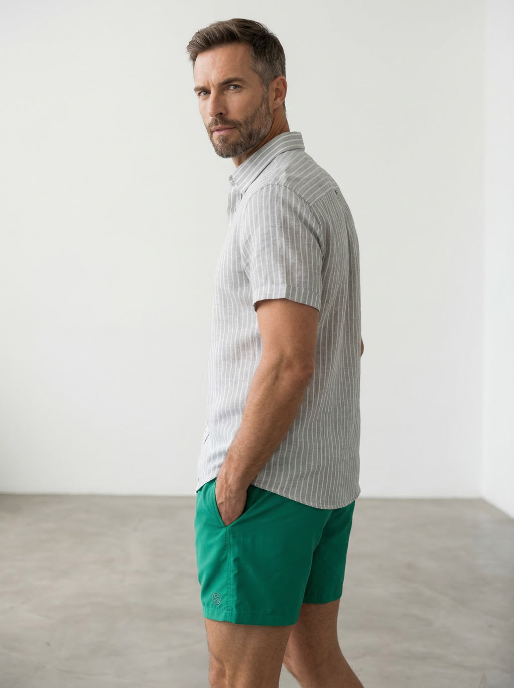 Juanjo linen shirt short sleeve grey stripe