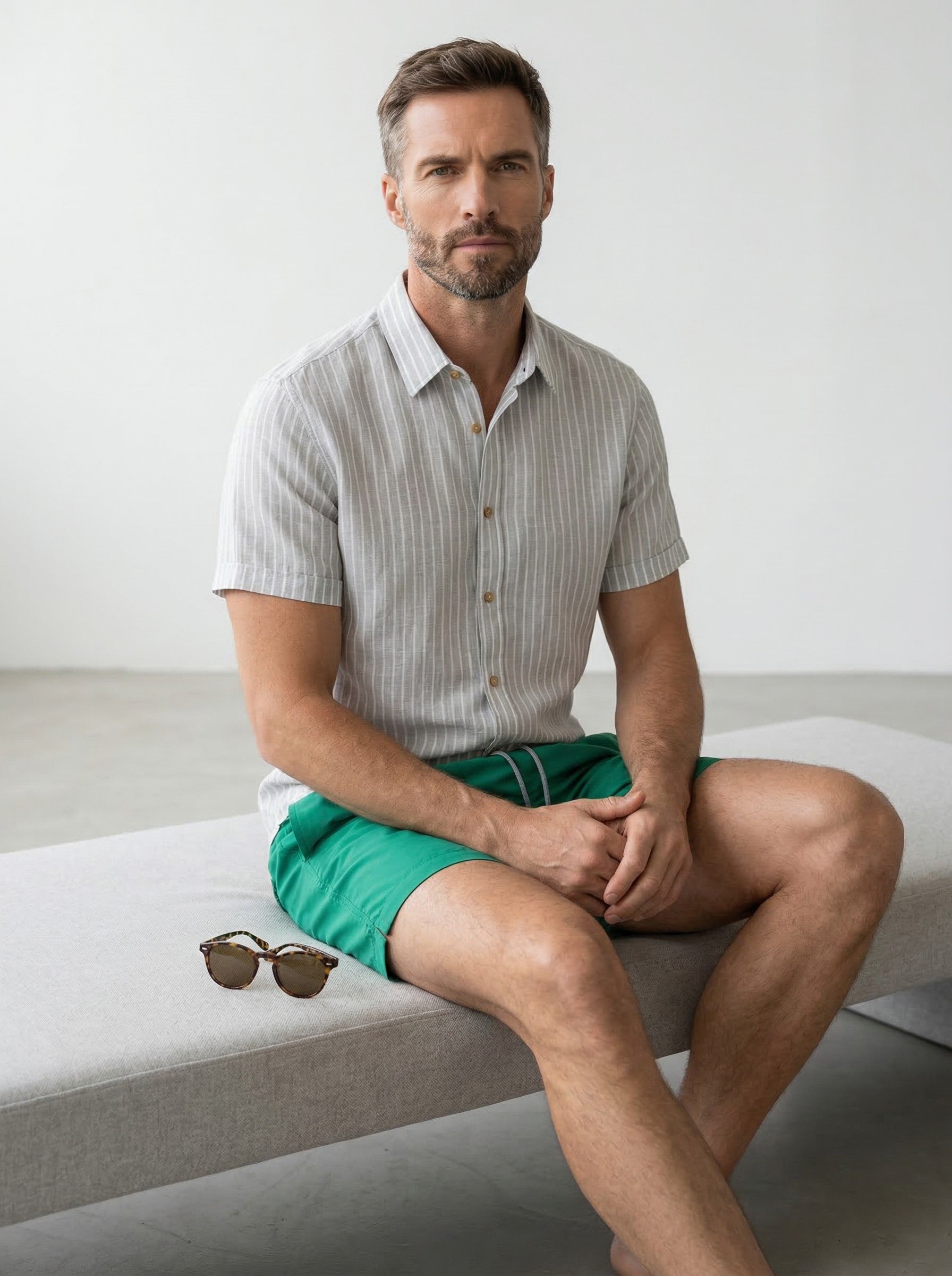 Juanjo linen shirt short sleeve grey stripe