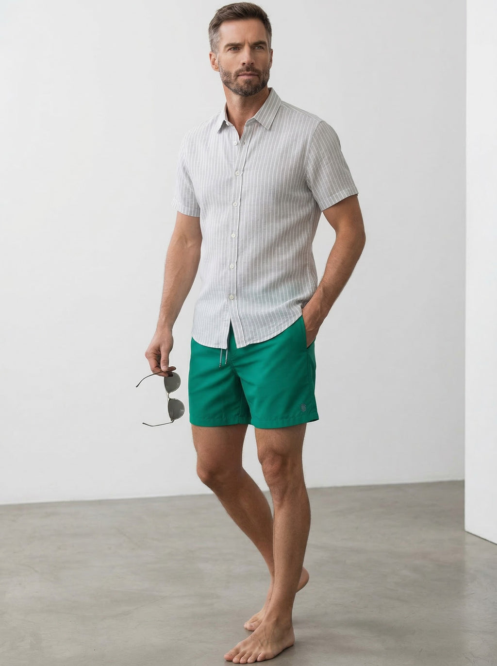 Juanjo linen shirt short sleeve grey stripe