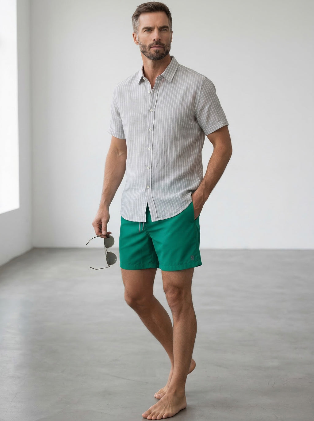 Juanjo linen shirt short sleeve grey stripe