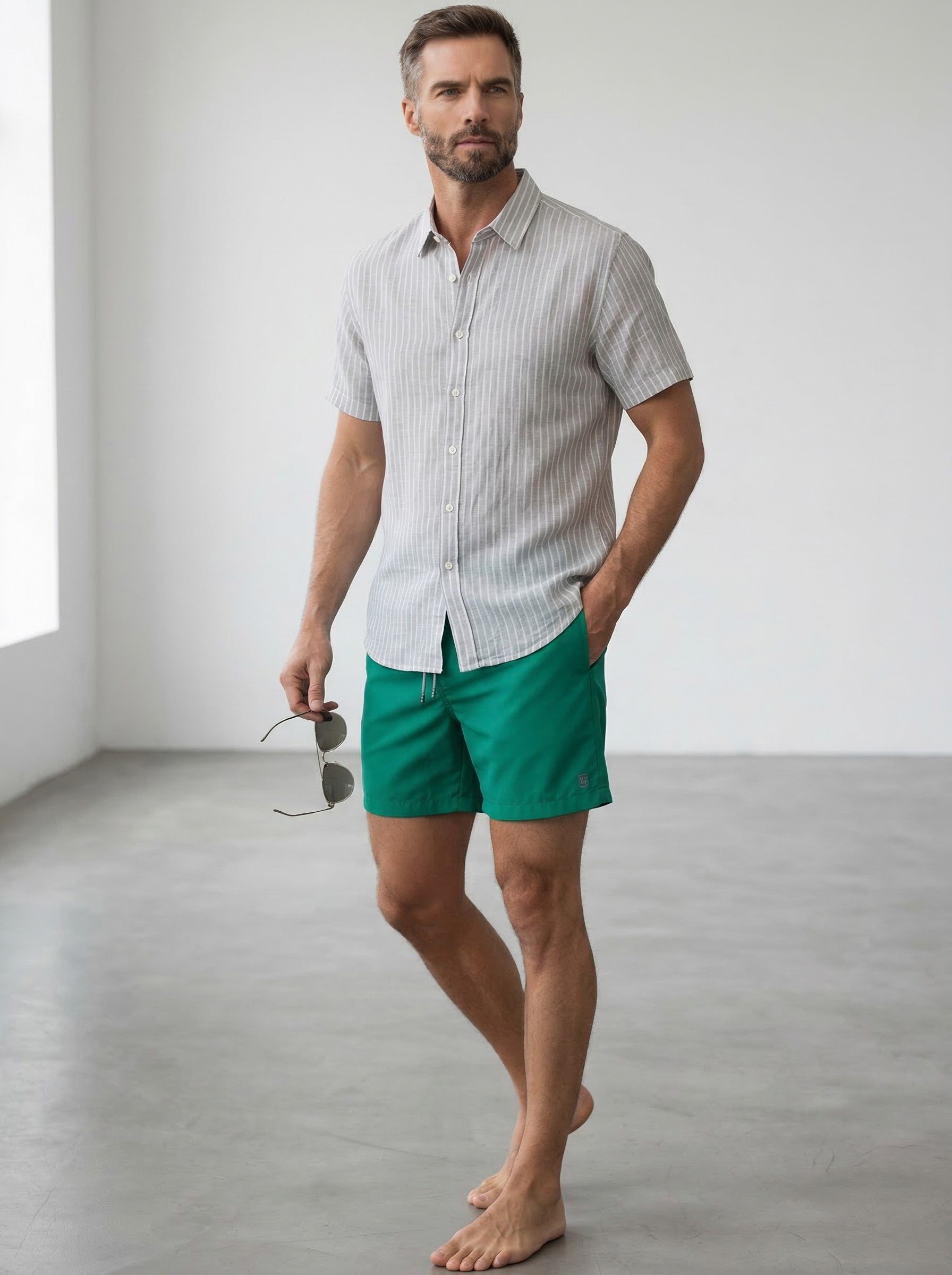 Juanjo linen shirt short sleeve grey stripe