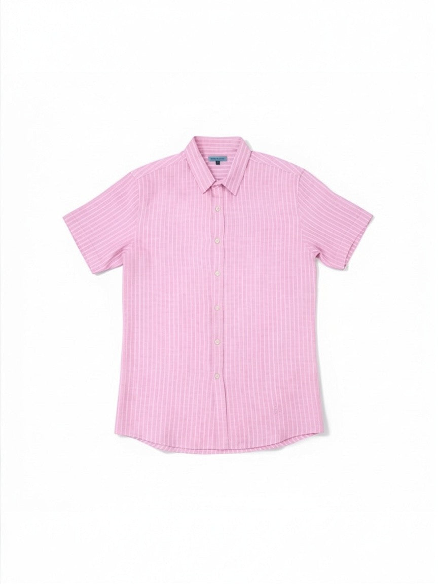 Juanjo Linen Shirt Short Sleeve Pink Stripe