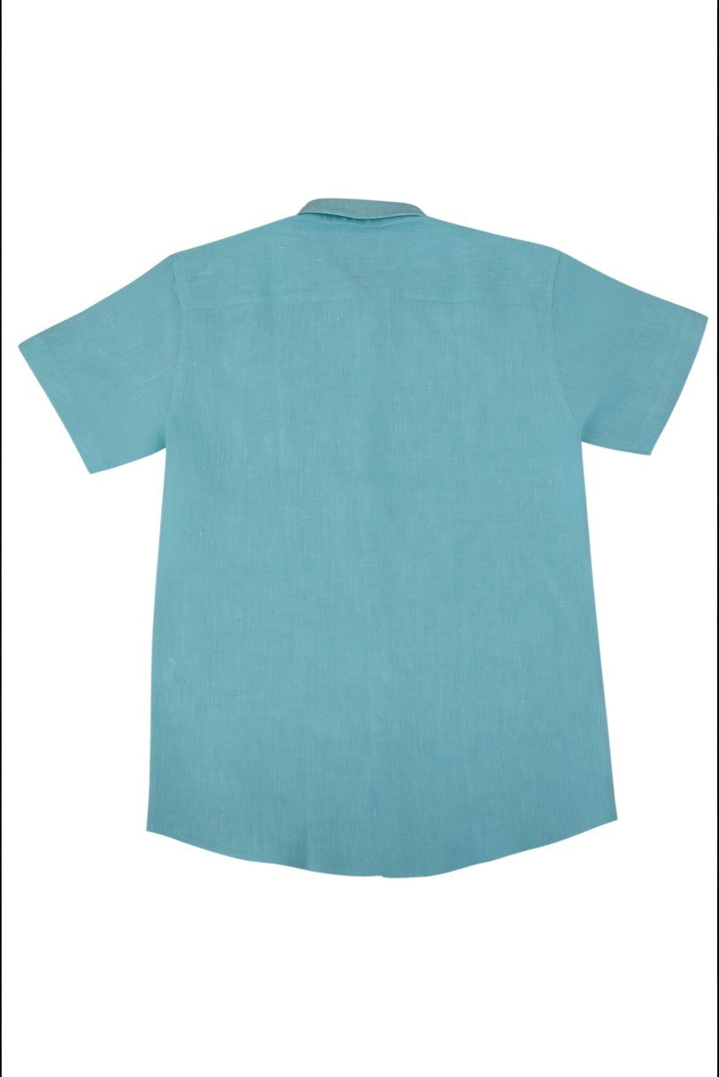 Juanjo Short Sleeve Linen Shirt Turquoise