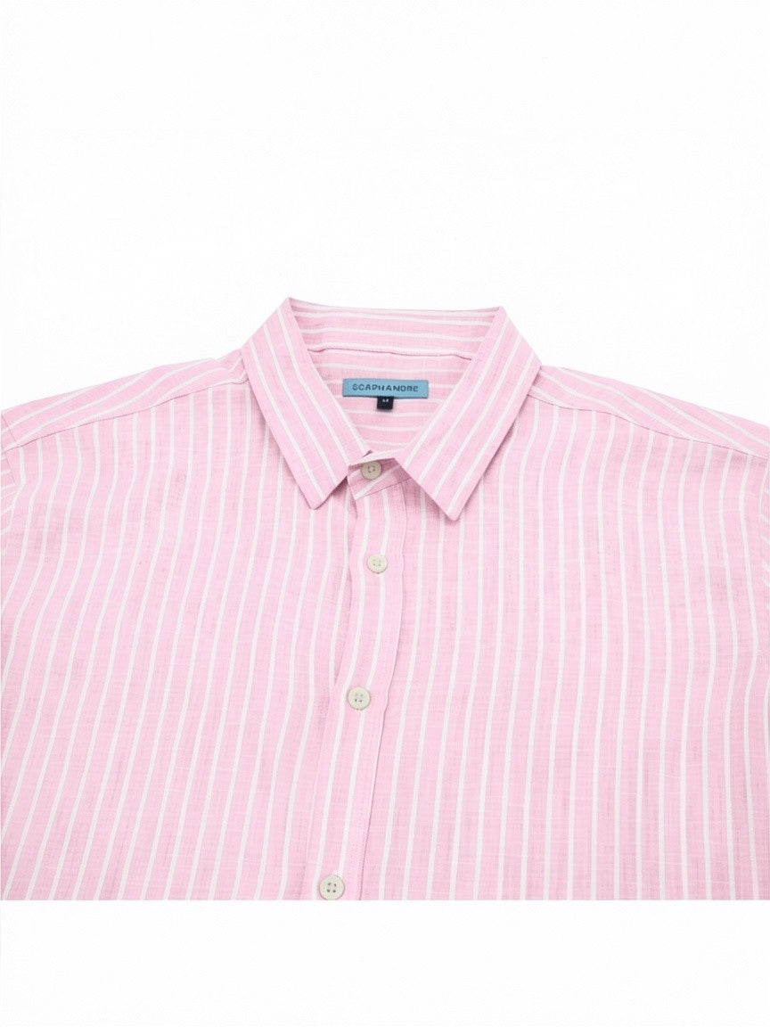 Juanjo Linen Shirt Short Sleeve Pink Stripe