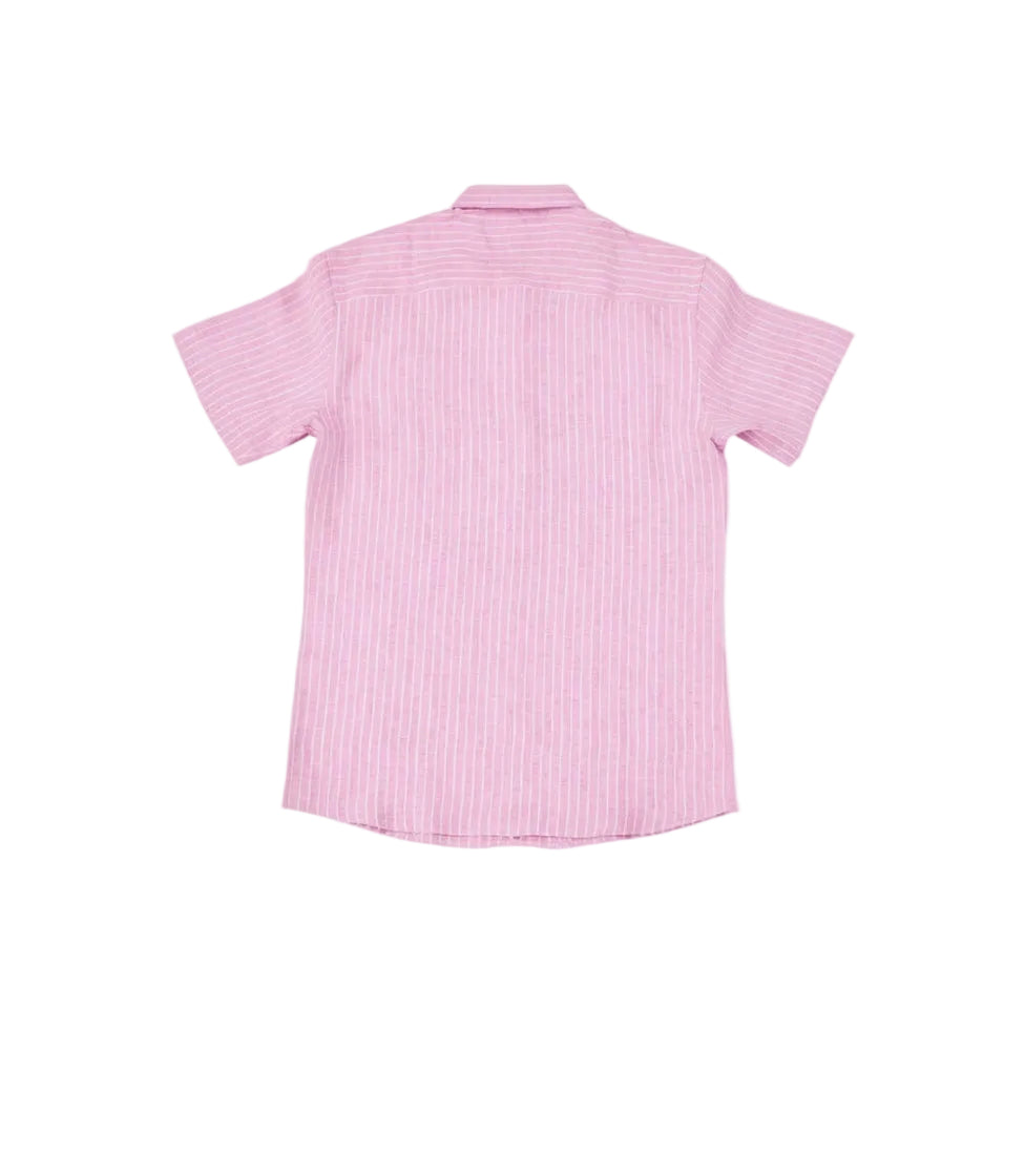 Juanjo Linen Shirt Short Sleeve Pink Stripe