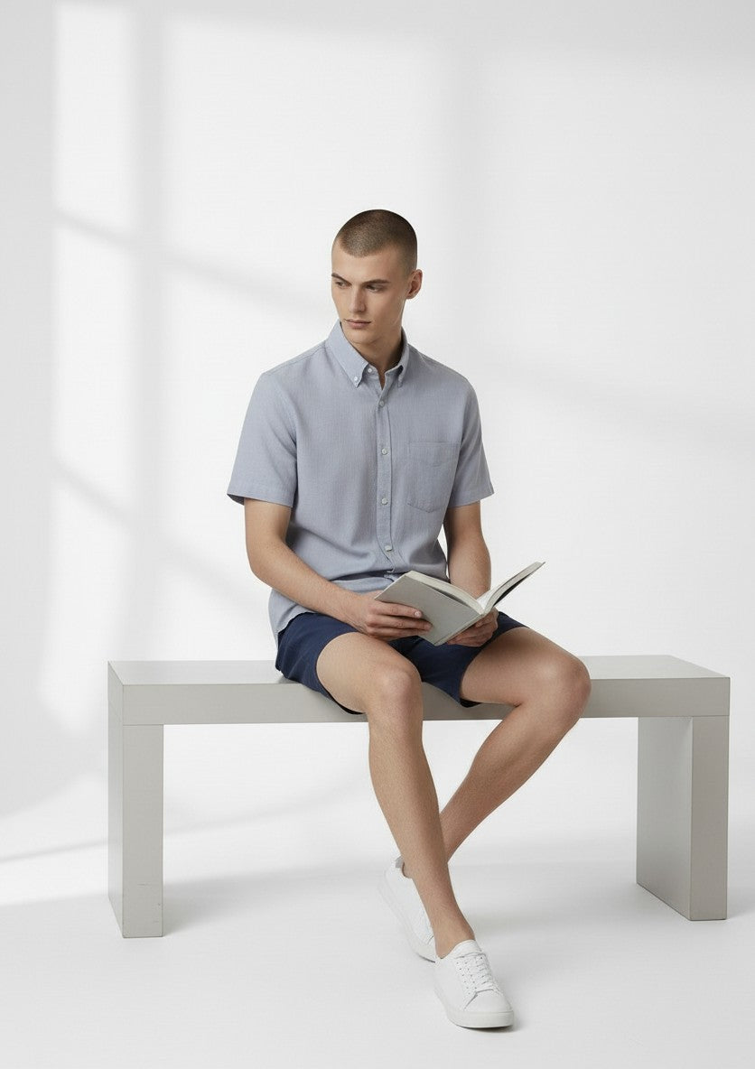 Juanjo Short Sleeve Linen Shirt Grey Stripe