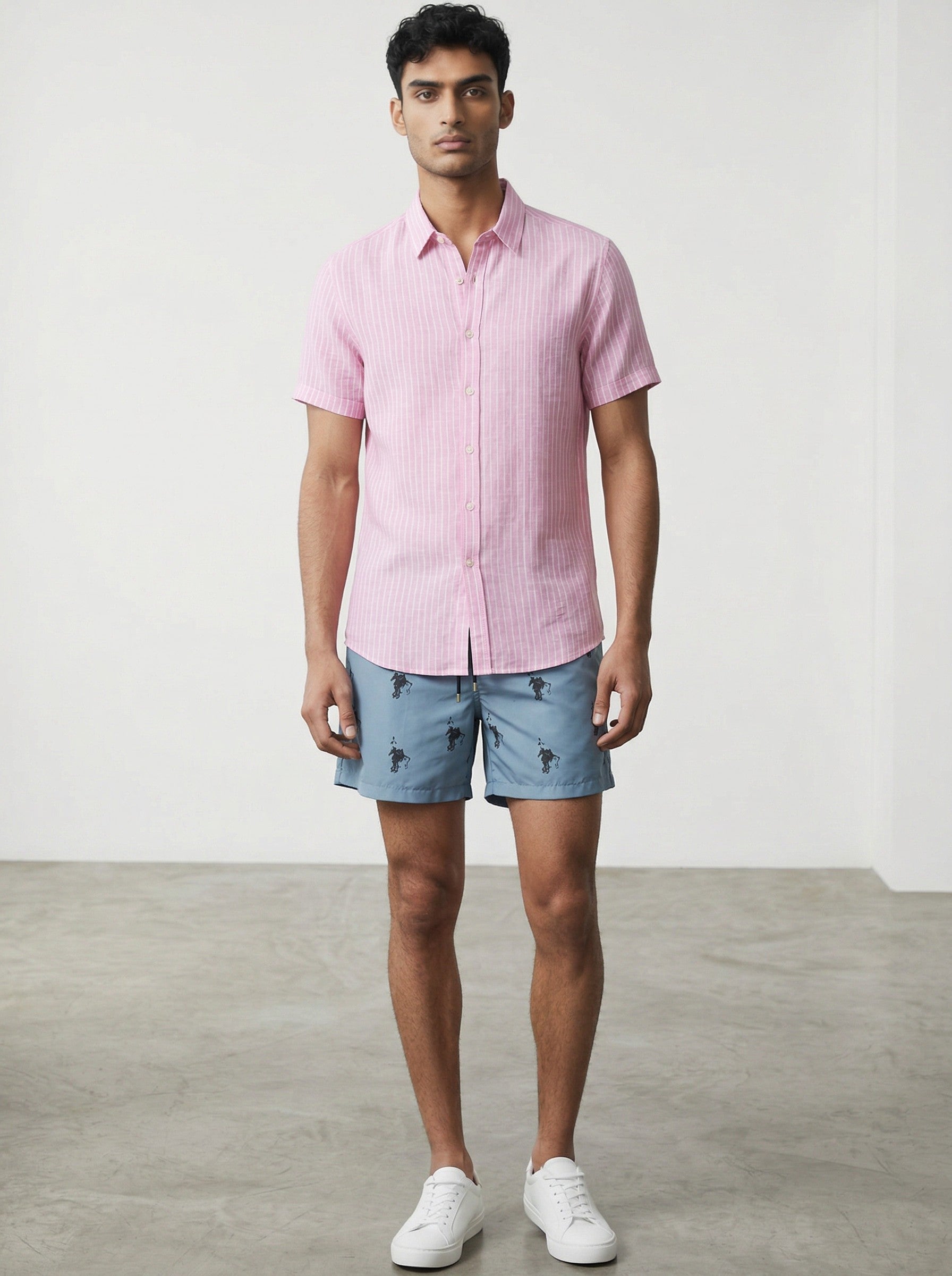 Juanjo Linen Shirt Short Sleeve Pink Stripe