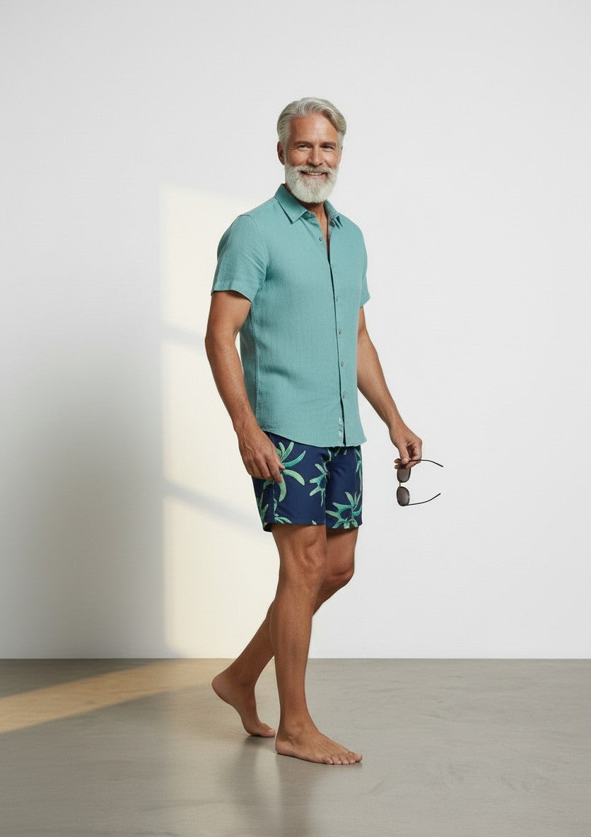Juanjo Short Sleeve Linen Shirt Turquoise