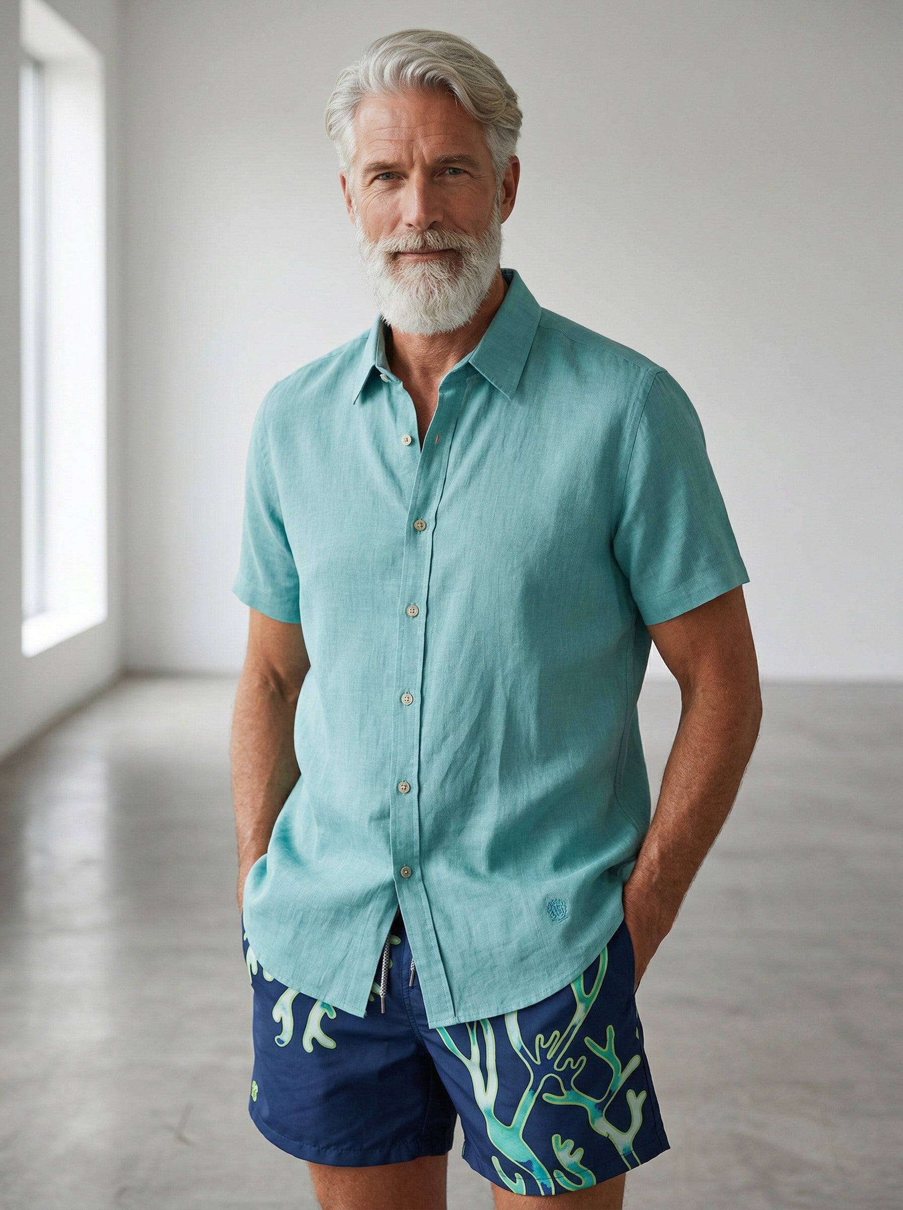 Juanjo Short Sleeve Linen Shirt Turquoise
