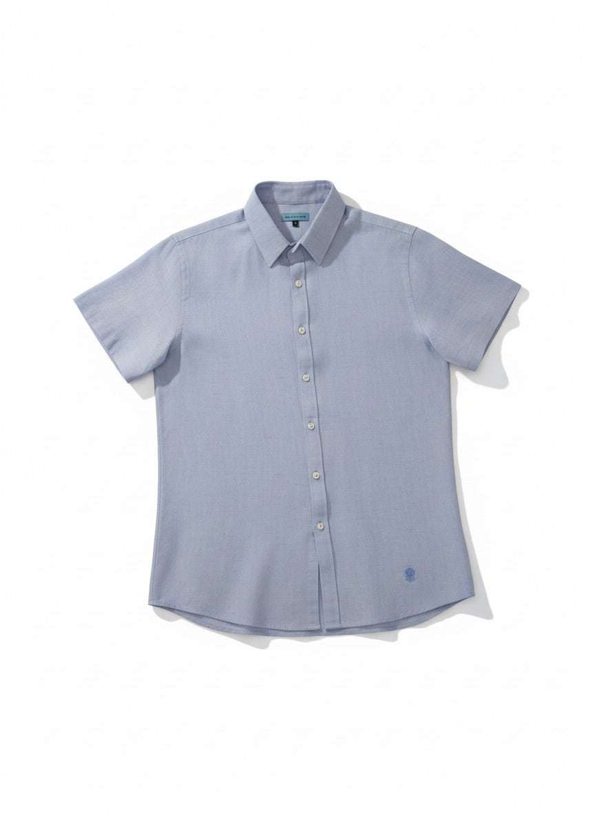 Juanjo Short Sleeve Linen Shirt Grey Stripe