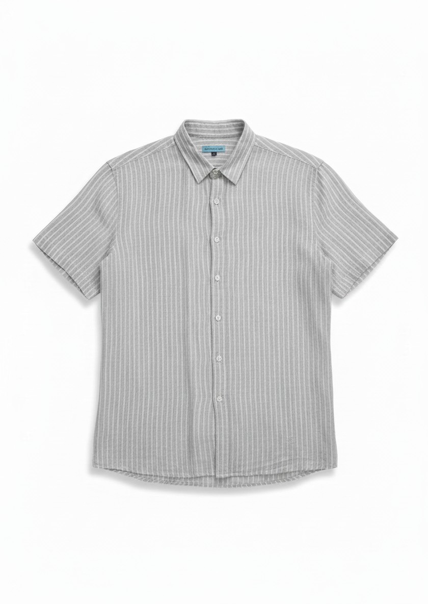 Juanjo linen shirt short sleeve grey stripe