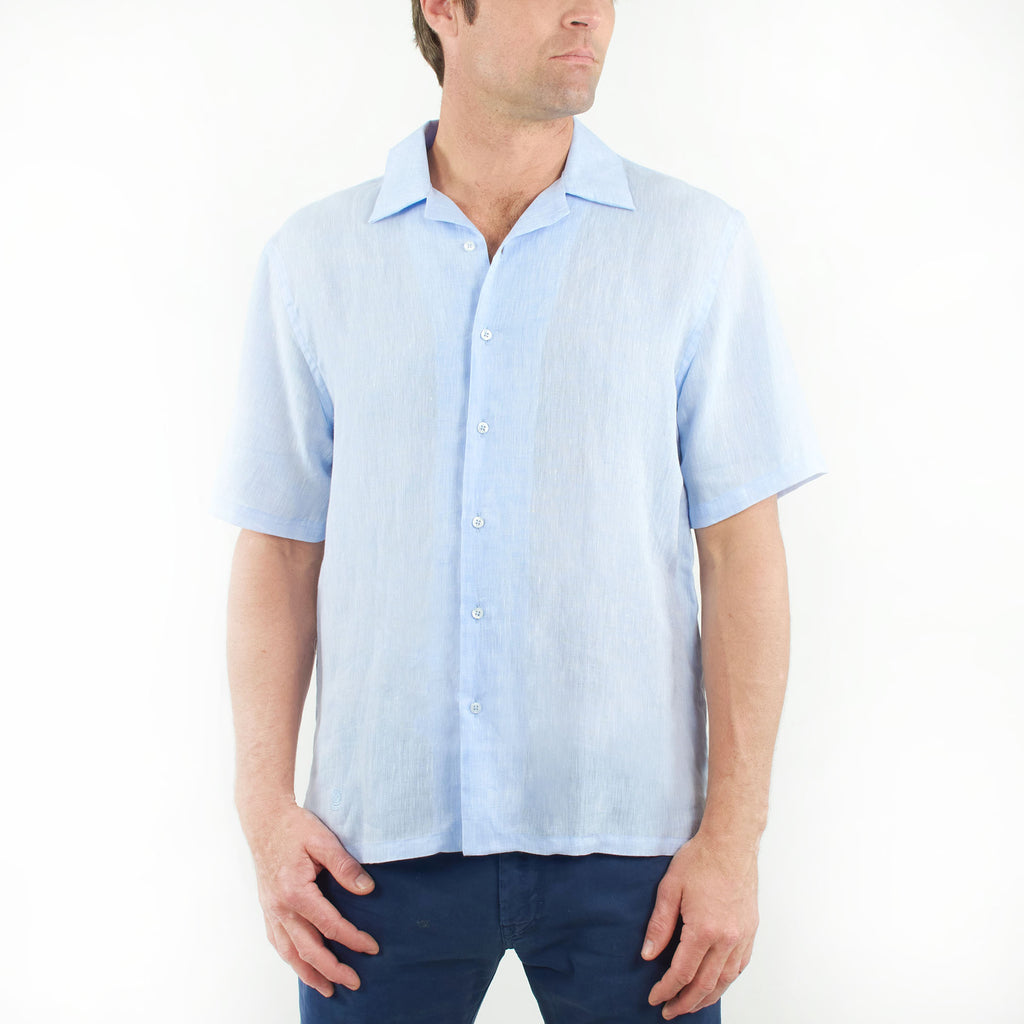 Short Sleeve Linen Shirt Sky Blue