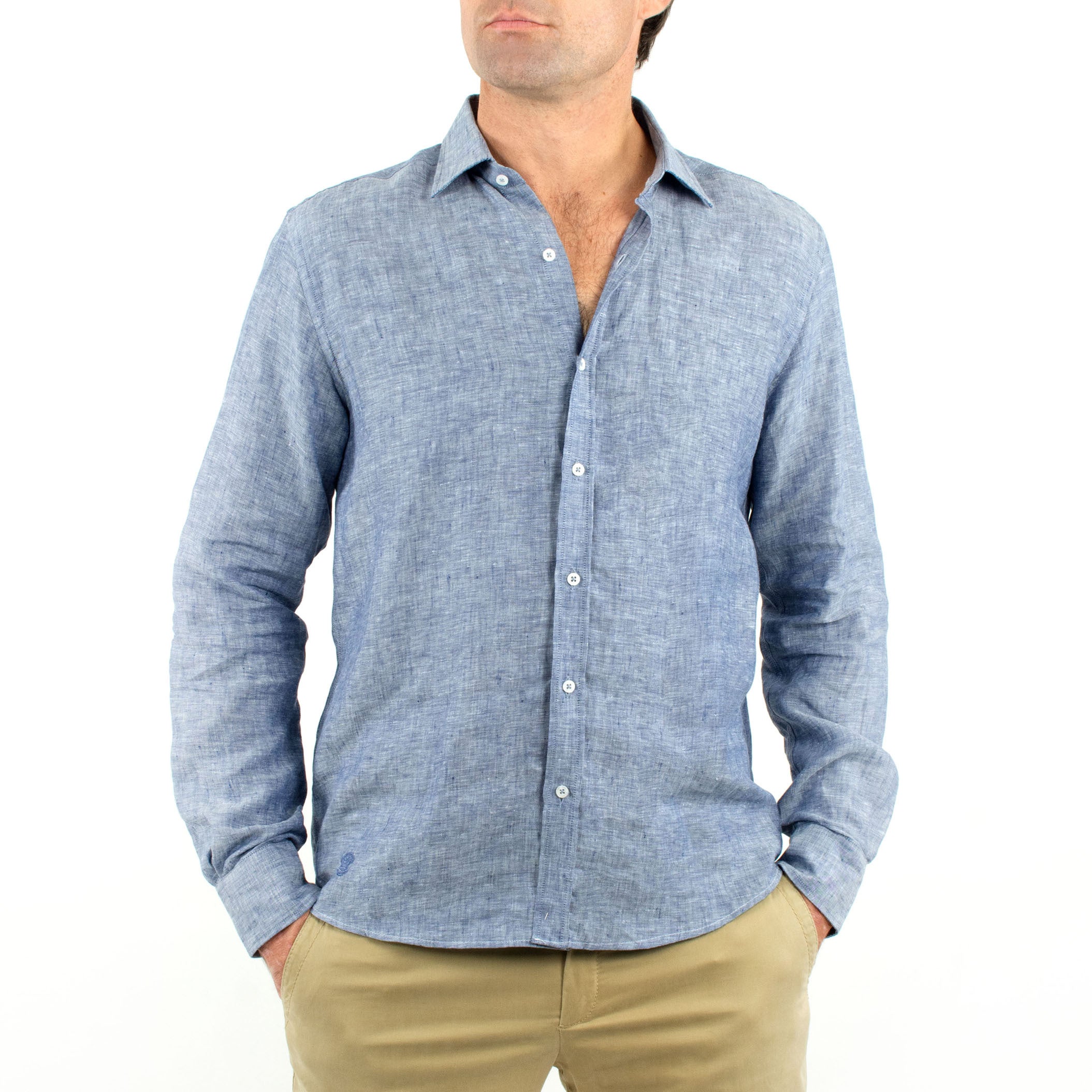 Blue linen dress shirt shop