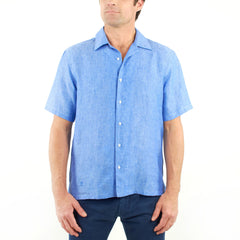 Short Sleeve Linen Shirt Deep Blue
