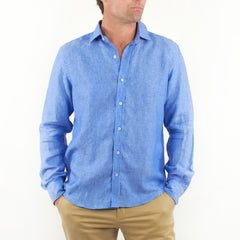 Long Sleeve Linen Shirt Deep Blue