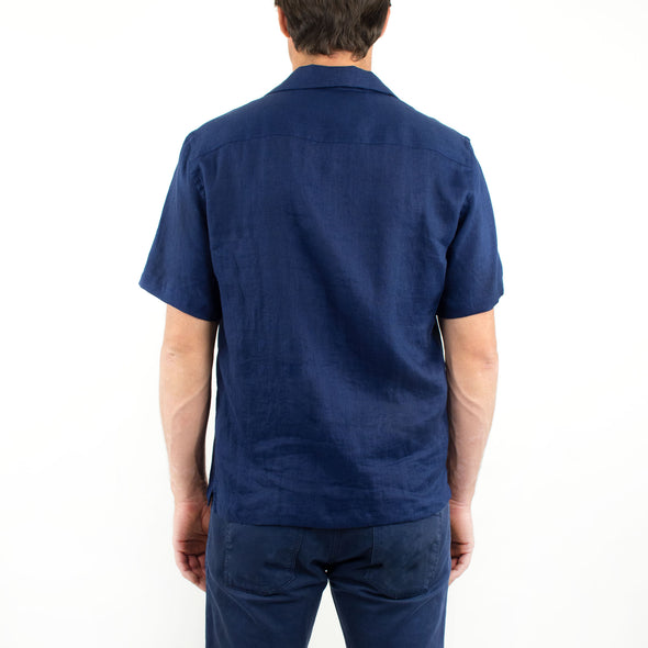 Short Sleeve Linen Shirt Navy Blue