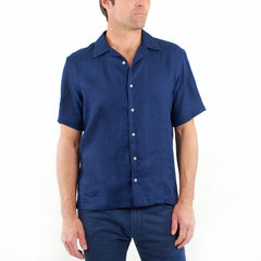 Short Sleeve Linen Shirt Navy Blue