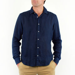 Long Sleeve Linen Shirt Navy Blue