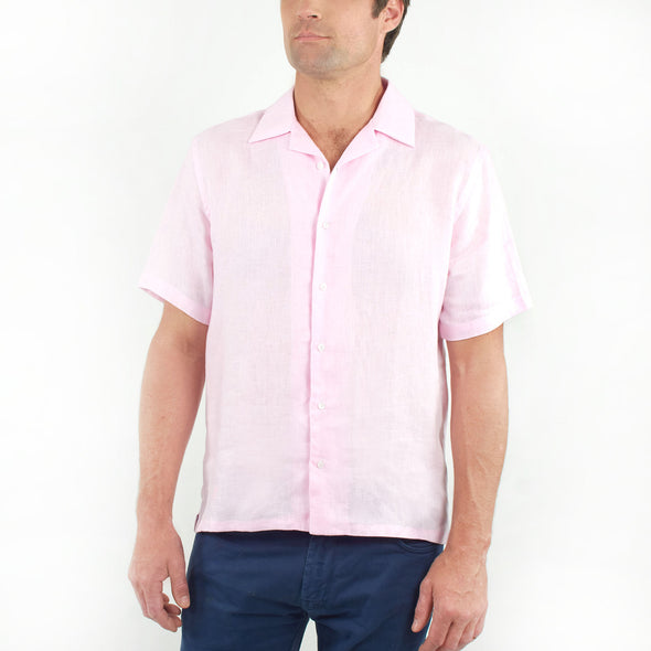 Short Sleeve Linen Shirt Pink