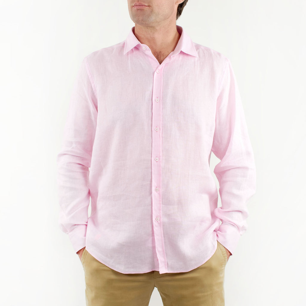 Long Sleeve Linen Shirt Pink