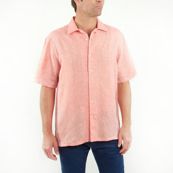 Short Sleeve Linen Shirt Coral