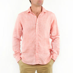 Long Sleeve Linen Shirt Coral